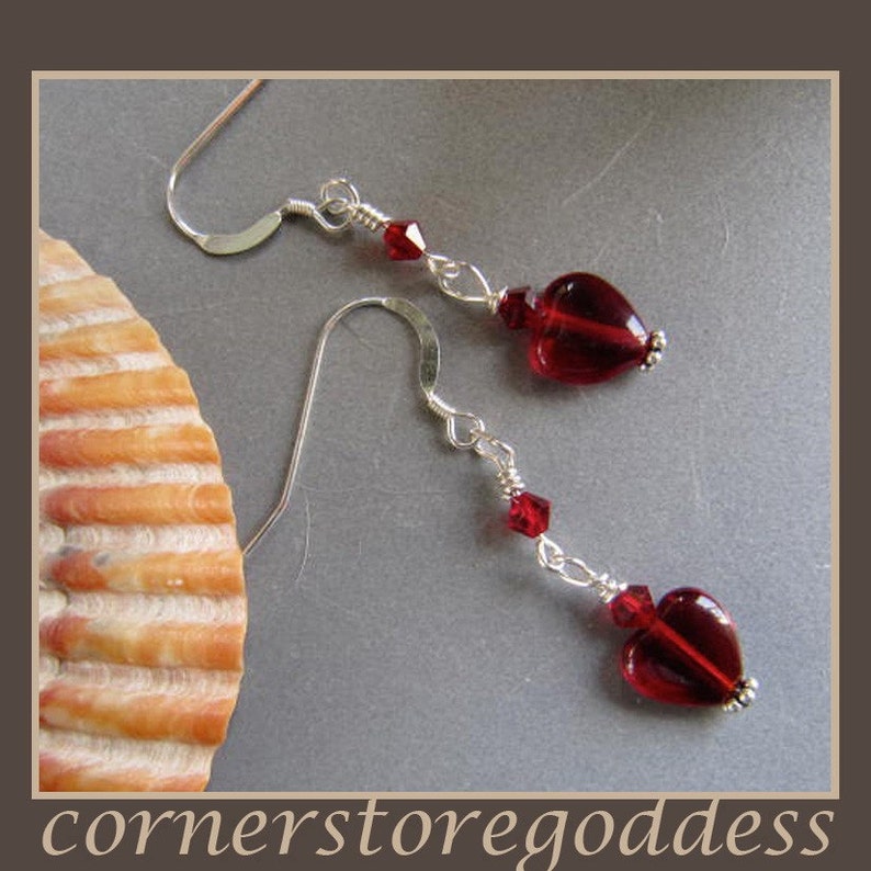 Burgundy Heart Love Valentine Earrings from Cornerstoregoddess image 1