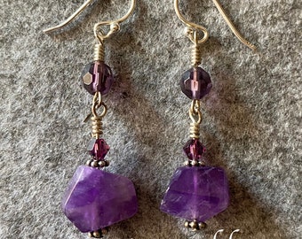 Amethyst Dangle Earrings by Cornerstoregoddess