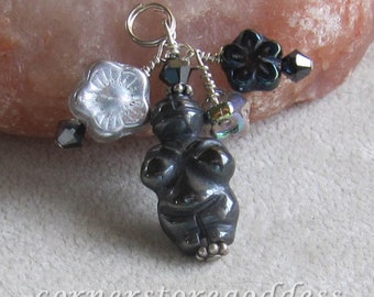 Cornerstoregoddess Hematite Venus of Willendorf Goddess Charm Zipper Pull