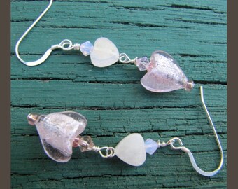 Lampwork Rose Quartz Pink Heart Earrings from Cornerstoregoddess