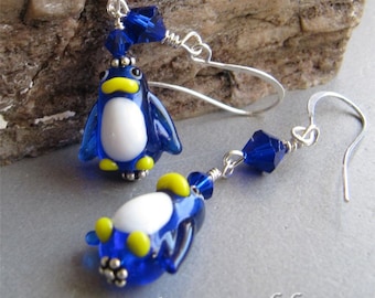 Lampwork Glass Penguin Earrings by Cornerstoregoddess