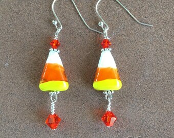 Lampwork Candy Corn Halloween Earrings EHAG