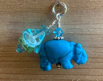 Turquoise Howlite Hippo Hippopotamus Charm Zipper Pull