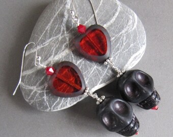 Hearts and Bones Skull Love Day of the Dead Earrings from Cornerstoregoddess EHAG