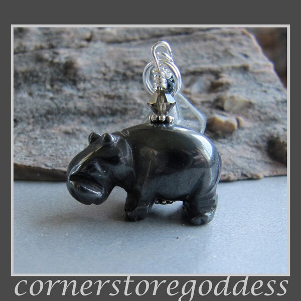 Hematite Hippo Hippopotamus Charm Zipper Pull