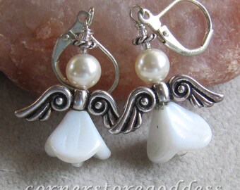 Sterling Pressed Glass Christmas Angelito Angel Earrings by Cornerstoregoddess