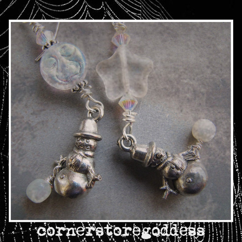 Snowmen Snowperson Attack of the Zombie Snowman Earrings by Cornerstoregoddess EHAG image 1