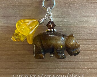 Tiger Eye Longevity Hippopotamus Hippo Charm/Zipper Pull from Cornerstoregoddess