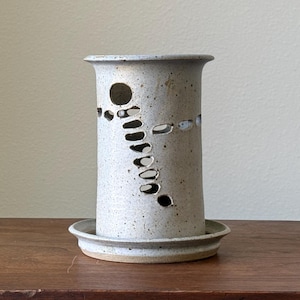 Vintage Studio Pottery Tea Light Holder - Signed Ceramic Luminary