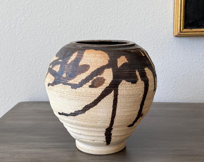 Vintage Handmade Pottery Vase – Brown Drip Glaze - Etsy