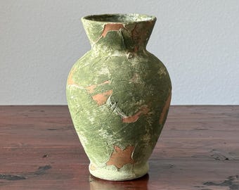 Small Rustic Green Clay Vase