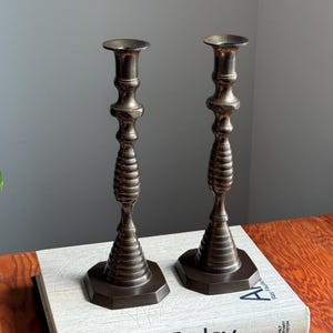 Pair of Solid Brass Candlesticks with Antique Bronze Finish