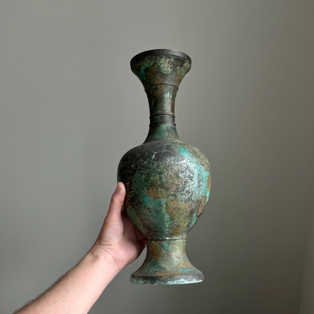 Vintage Rustic Metal Patina Vase, Japanese Design - Etsy