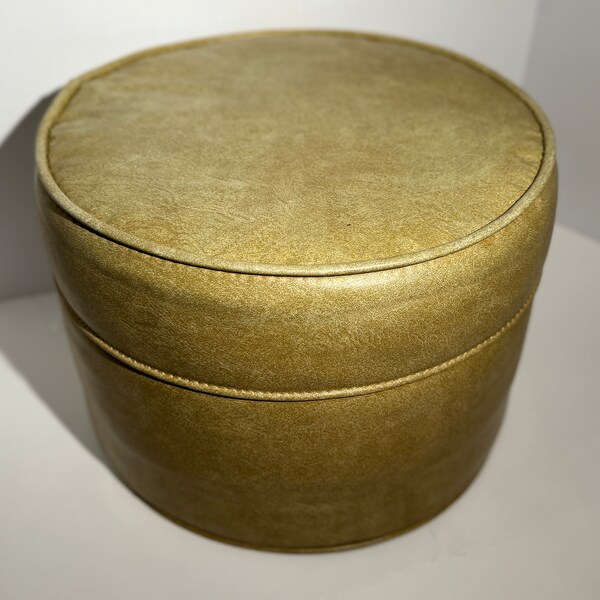 70s Crawford Faux Leather Footstool, Mid Century Modern