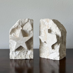 Handcrafted Texas Limestone Star & State Bookends
