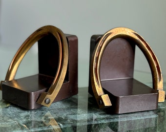 Vintage Horseshoe Bookends Brass Equestrian Home Decor Gift for Horseback Rider Bookends Marked PMC Western Cowboy Bookend Horse Lover Decor