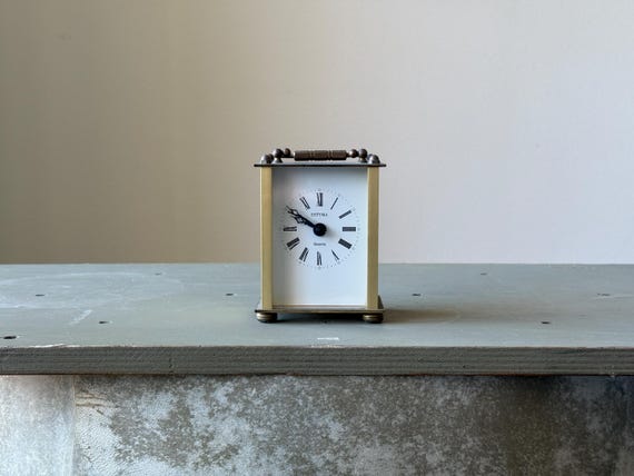 Small Vintage Brass Clock, Estyma Quartz Carriage Clock, West Germany