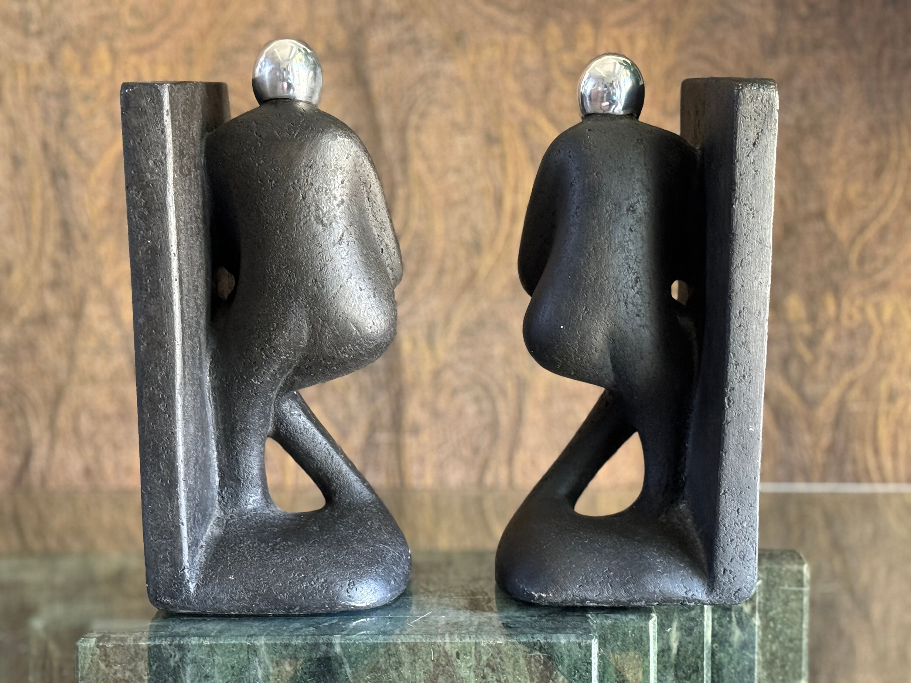 Black Stone Form Bookends Figure Vintage Abstract MCM Thinker Pose ...
