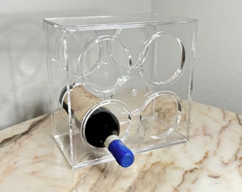 Wine Rack Lucite Acrylic Modern MCM Minimalist Bar Decor, 4 Bottle Clear Transparent Wine Rack,