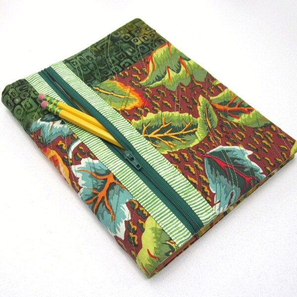 Fabric Covered Blank Book Journal with Zipper Pocket - Electric Leaves