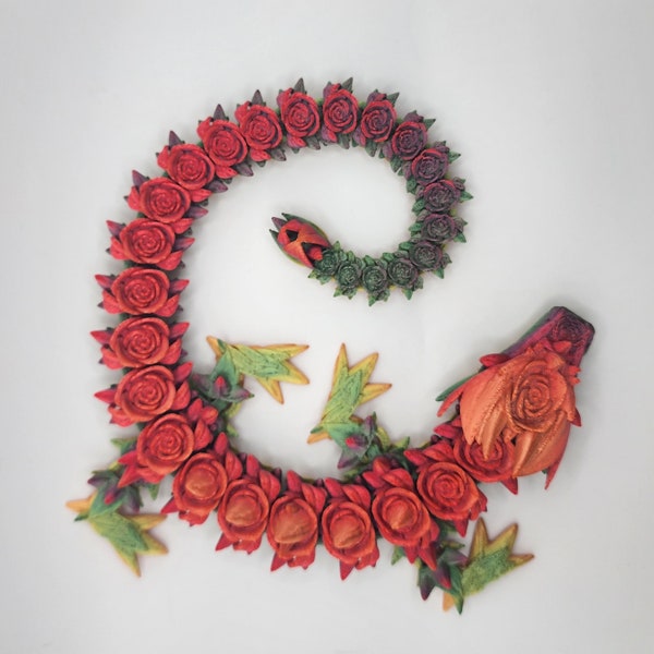 3D Printed Rose Dragon, Fidget Toy, Articulated Rose Dragon, Home Decor, Unique Gift, Handmade Children's Toy, Cinderwing3D