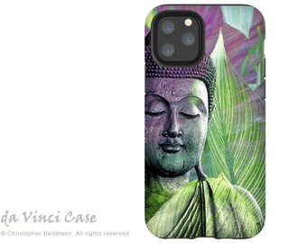 Green Buddha Case for iPhone 13 / 13 Pro / 13 Pro Max - Zen Dual Layer Tough Case - Protective Cover for iPhone XI - Meditation Vegetation