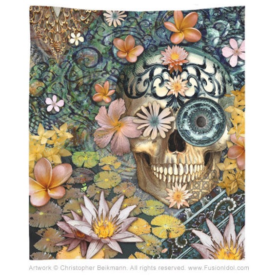 Floral Sugar Skull Tapestry Bali Botaniskull Day Of The Etsy