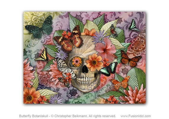 Erfly Sugar Skull Art Canvas Botanical