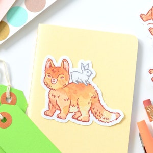 Cute Baby Fox with Bunny Sticker | Premium Die Cut Vinyl | 2.25 x 3 inches