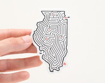 Illinois Maze State Map Sticker | Premium Die Cut Vinyl | 2.25 x 3.5 inches | Chicago / Springfield / Champaign / Peoria