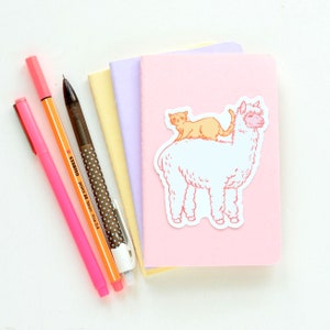 Cute Llama with Cat Sticker | Premium Die Cut Vinyl | 3.5 x 3 inches