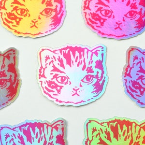 HOLOGRAPHIC Cute Kitty Cat Stickers | Premium Die Cut Vinyl | 2.5 x 3 inches | Black or Pink