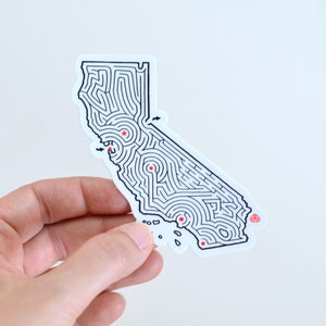 California Maze State Map Sticker Premium Die Cut Vinyl 3.5x3.25 inches Los Angeles / San Francisco / Lake Tahoe image 3