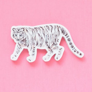Witte tijgersticker | Prachtig geïllustreerd wild dier | Dierensticker | Premium gestanst vinyl | 2 x 3,75 inch