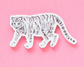 White Tiger Sticker | Beautiful Illustrated Wild Animal | Animal Decal | Premium Die Cut Vinyl | 2 x 3.75 inches