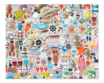 Ahoy! 8x10 inch Print | Tiny Things Collection Flatlay Arrangement Art Print on Recycled Paper | Nautical / Beach Theme