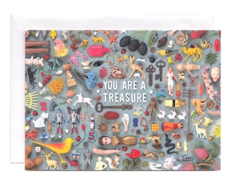 Tiny Things Treasure Collection Greeting Card | Happy Vintage Nostalgia Note Card | Thinking of You, Friendship, Thank You, Birthday
