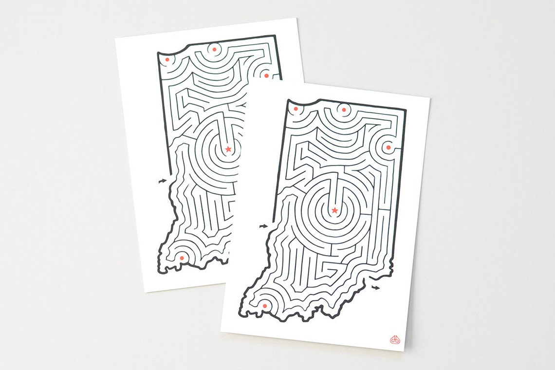 INDIANA Maze 5x7 Postcard Hand Designed by David - Etsy