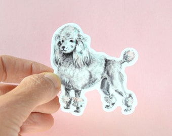 Poodle Pup / Cute Dog Illustrated Die Cut Vinyl Sticker  | 2.5 x 2.75 inches