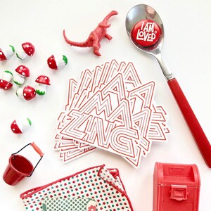 Amazing Maze Sticker | Premium Die Cut Vinyl | 3 x 3 inches | Hand-Designed Word Maze | Word-Play Puzzle Decal | Red