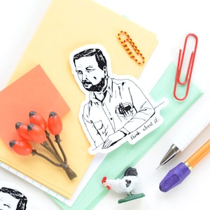 Think About It Ink Drawing Die Cut Vinyl Sticker | Funny Illustration / Portrait of A Smart Guy