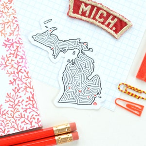 Michigan Maze State Map Sticker | Premium Die Cut Vinyl | 3.5x3 inches | Grand Rapids / Ann Arbor / Lansing / Detroit / Houghton