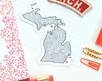Michigan Maze State Map Sticker | Premium Die Cut Vinyl | 3.5x3 inches | Grand Rapids / Ann Arbor / Lansing / Detroit / Houghton