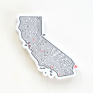 California Maze State Map Sticker Premium Die Cut Vinyl 3.5x3.25 inches Los Angeles / San Francisco / Lake Tahoe image 2