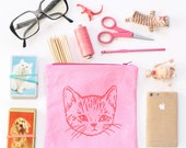 Cute Kitty Zip Pouch - PINK