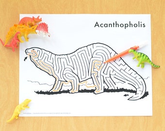 Printable Dinosaur Maze | Acanthopholis | Hand-Drawn Instant Download Activity For Kids