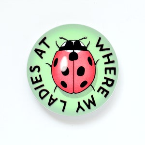 Where My Ladies At Ladybug Sticker | Premium Die Cut Vinyl | 3.5 x 3.5 inches | Round circle decal