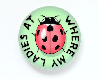 Where My Ladies At Ladybug Sticker | Premium Die Cut Vinyl | 3.5 x 3.5 inches | Round circle decal