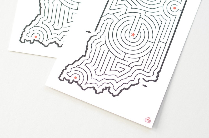 INDIANA Maze 5x7 Postcard Hand Designed by David - Etsy