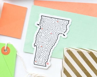 VERMONT Maze State Map Sticker | Premium Die Cut Vinyl | 2 x 3.5 inches | Newport, Burlington, Rutland, Bennington, Montpelier